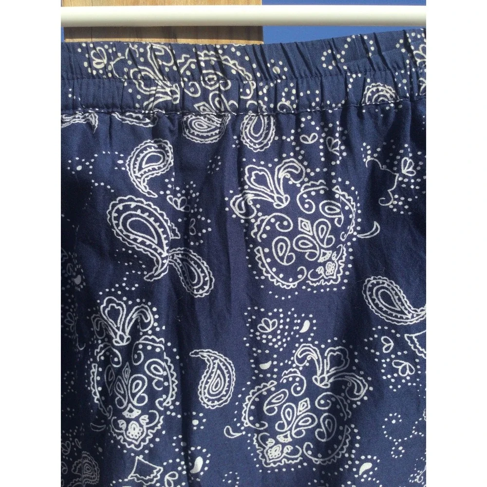 Womens‎ Cotton Pull On Midi Skirt Navy Blue Paisley Western Americana Summer S